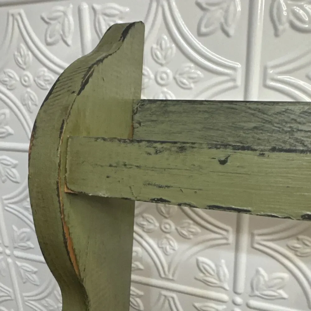 Arts Crafts Scroll Side 2-Tier Wood Wall Rack Shelf Linen/Towel Distressed Green